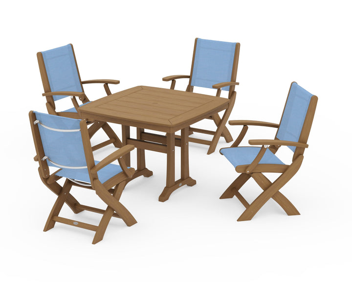 POLYWOOD® Coastal Folding Chair 5-Piece Dining Set with Trestle Legs