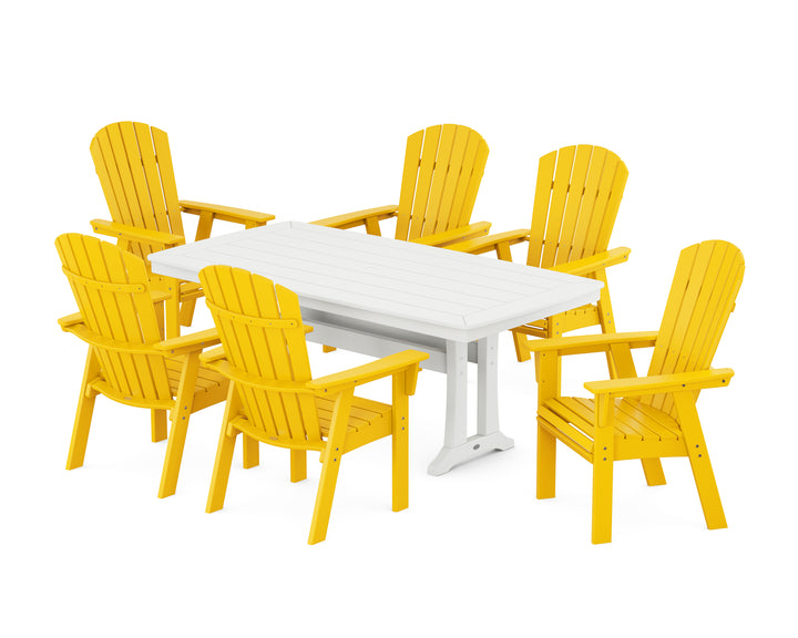 POLYWOOD® Nautical Curveback Adirondack 7-Piece Dining Set with Trestle Legs