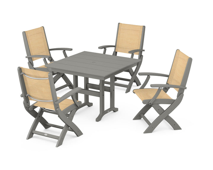 POLYWOOD® Coastal Folding Chair 5-Piece Farmhouse Dining Set