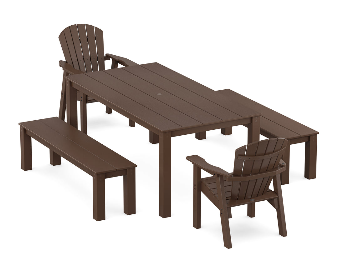 POLYWOOD® Seashell 5-Piece Parsons Dining Set with Benches