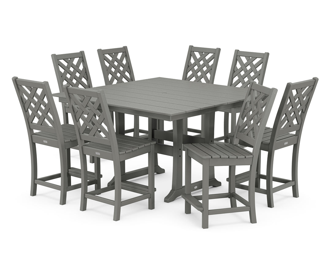 Country Living Wovendale Side Chair 9-Piece Square Farmhouse Counter Set with Trestle Legs