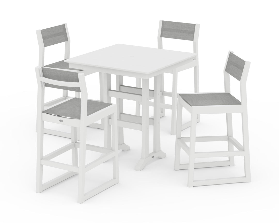 POLYWOOD® EDGE Sling Arm Chair 5-Piece Farmhouse Bar Set with Trestle Legs