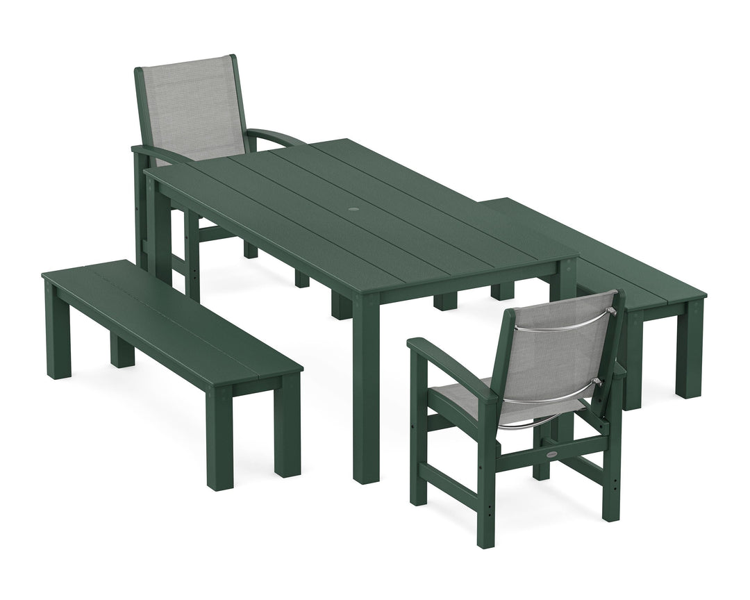 POLYWOOD® Coastal 5-Piece Parsons Dining Set with Benches