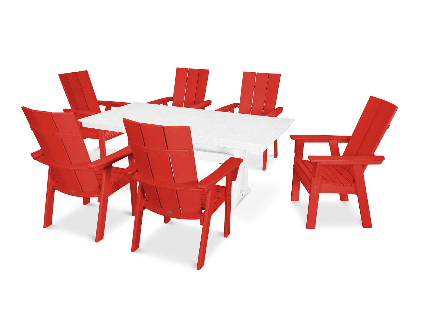 Modern Curveback Adirondack 7-Piece Farmhouse Dining Set with Trestle Legs