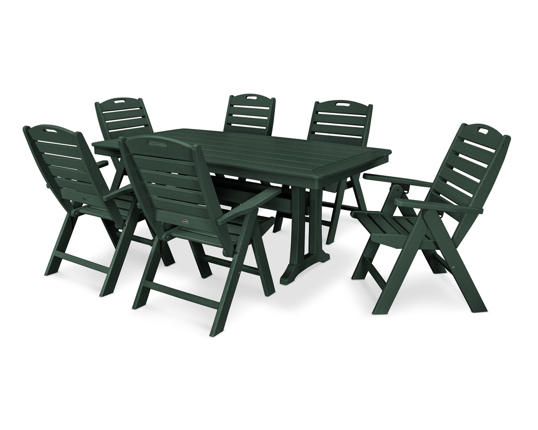 POLYWOOD® Nautical Folding Highback Chair 7-Piece Dining Set with Trestle Legs