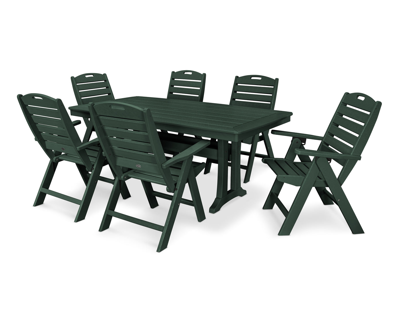 Nautical Folding Highback Chair 7-Piece Dining Set with Trestle Legs