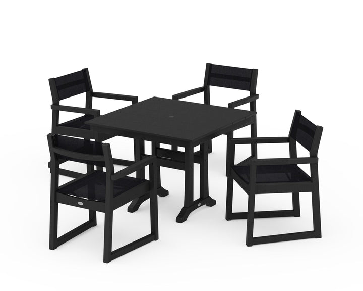 POLYWOOD® EDGE Sling 5-Piece Farmhouse Dining Set with Trestle Legs