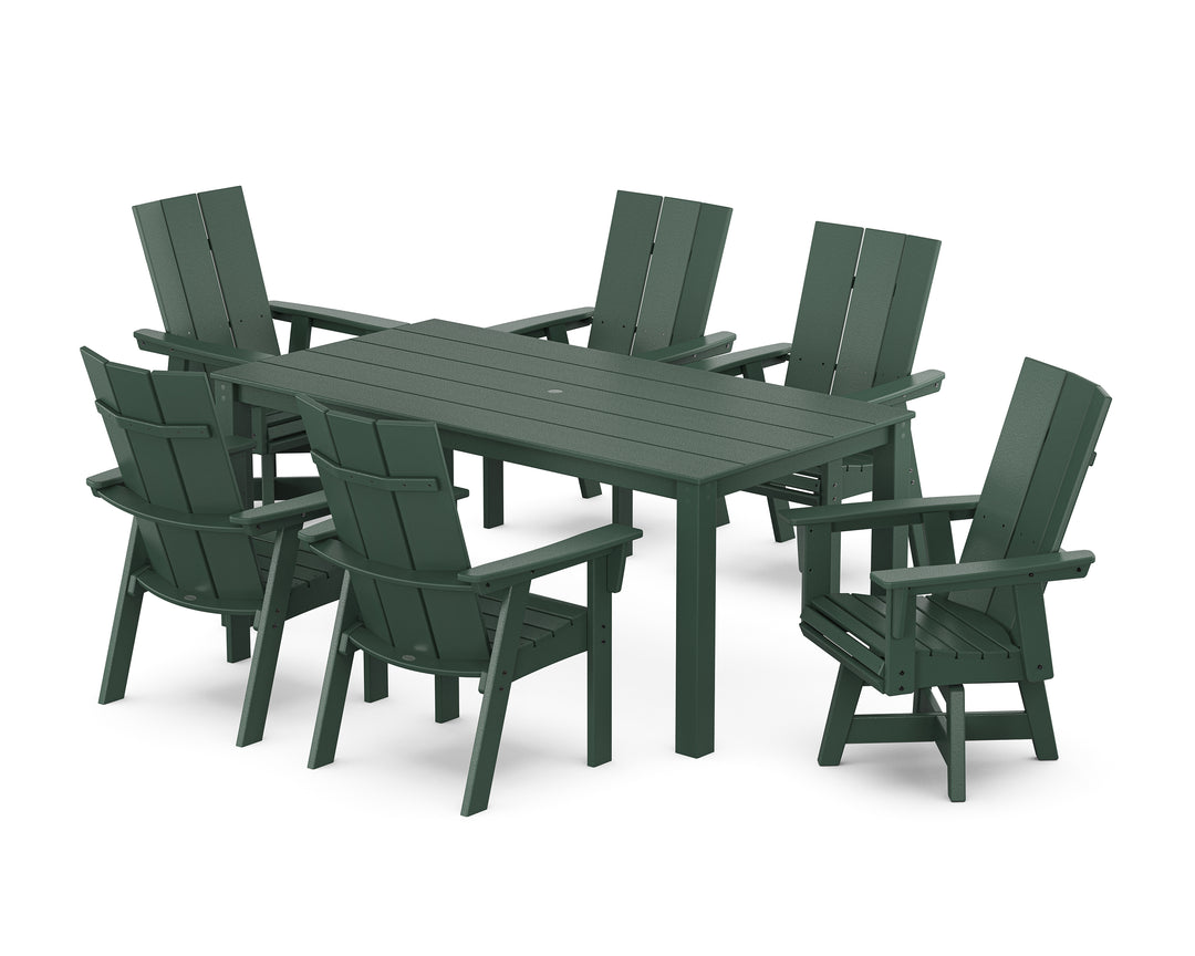 POLYWOOD® Modern Curveback Adirondack 7-Piece Parsons Swivel Dining Set