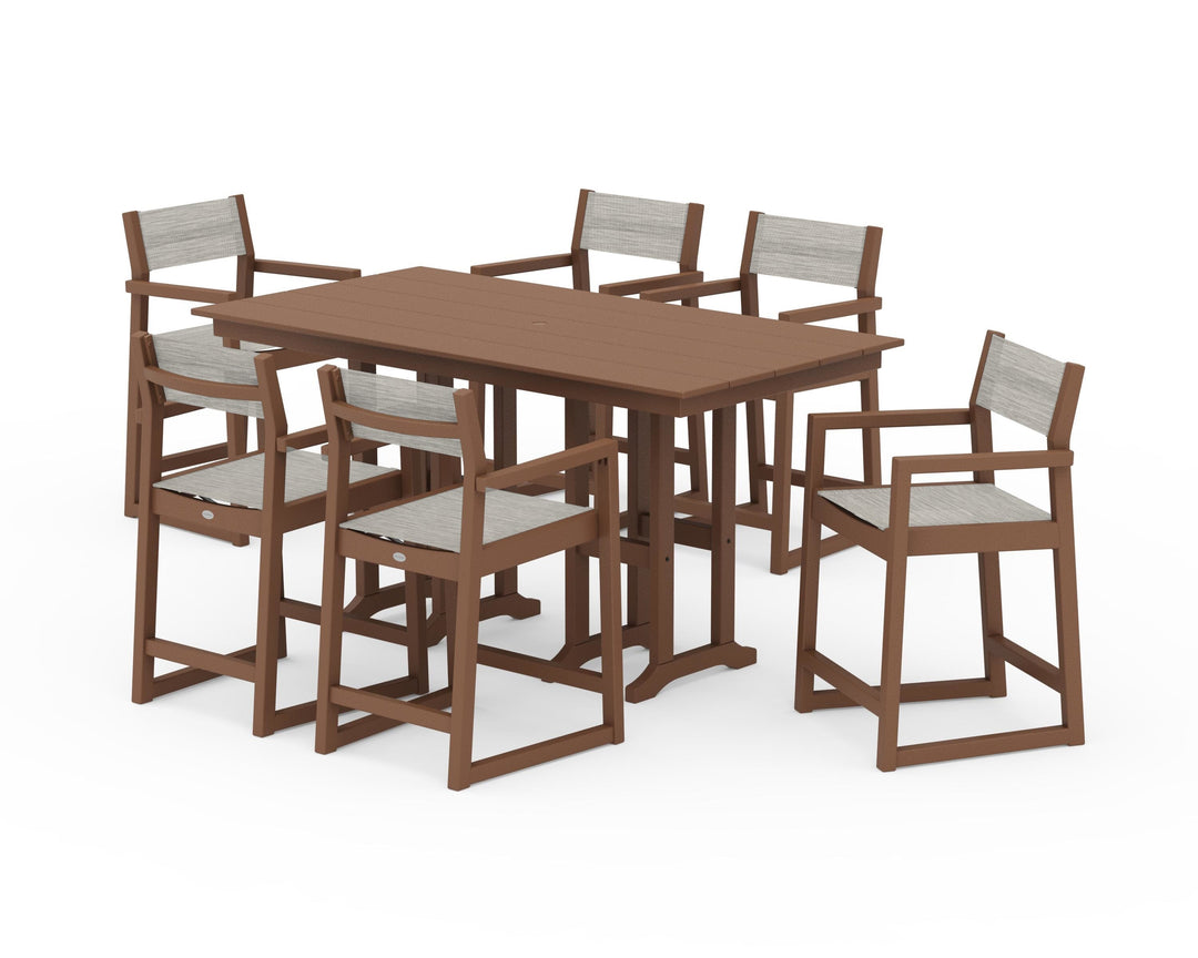 POLYWOOD® EDGE Sling Arm Chair 7-Piece Farmhouse Counter Set