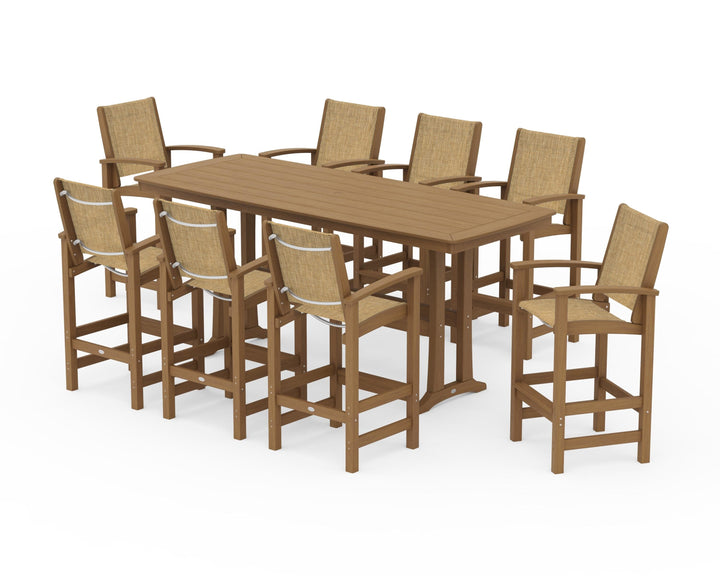 POLYWOOD® Coastal 9-Piece Bar Set with Trestle Legs