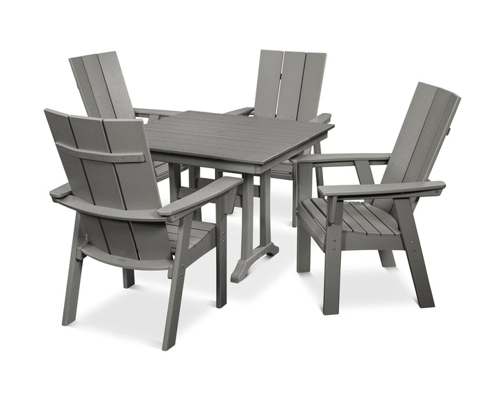 POLYWOOD® Modern Curveback Adirondack 5-Piece Farmhouse Trestle Dining Set