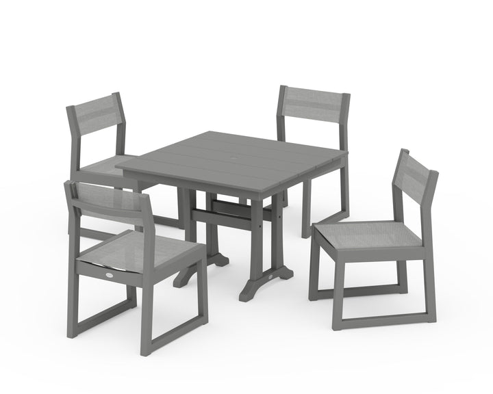 POLYWOOD® EDGE Sling 5-Piece Farmhouse Trestle Side Chair Dining Set