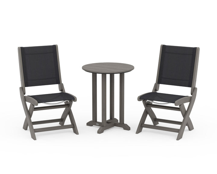 POLYWOOD® Coastal Folding Side Chair 3-Piece Round Bistro Dining Set