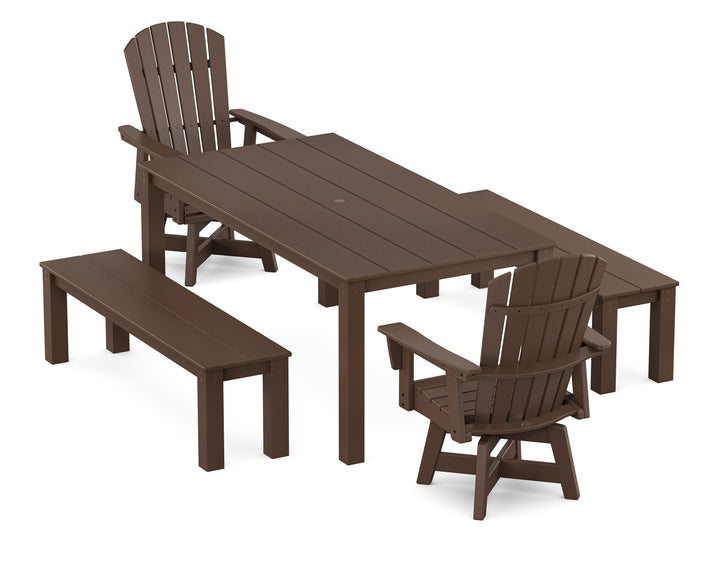 POLYWOOD® Nautical Curveback Adirondack Swivel 5-Piece Parsons Dining Set with Benches