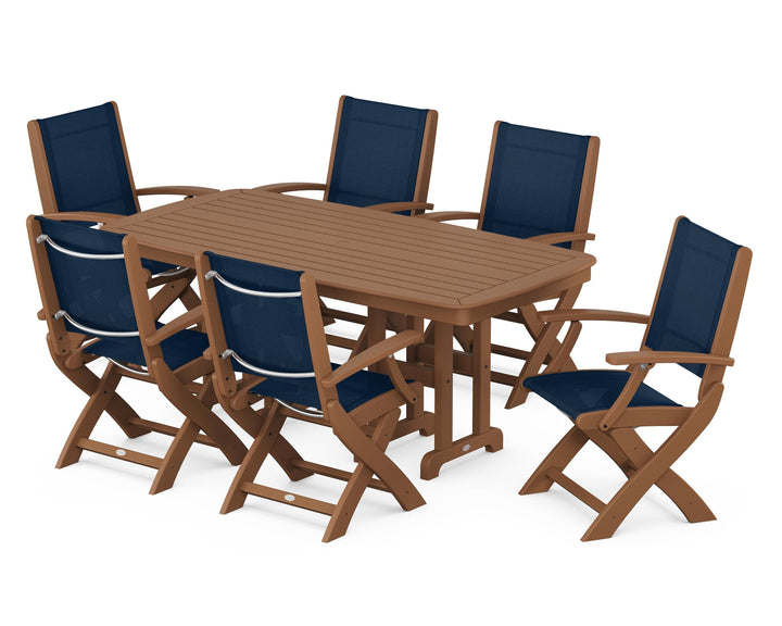 POLYWOOD® Coastal Folding Arm Chair 7-Piece Dining Set