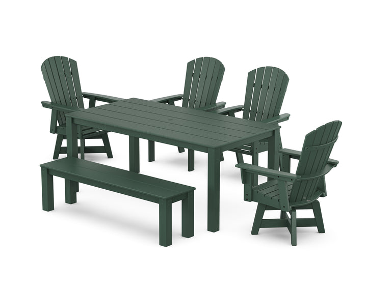 POLYWOOD® Nautical Curveback Adirondack Swivel 6-Piece Parsons Dining Set with Bench
