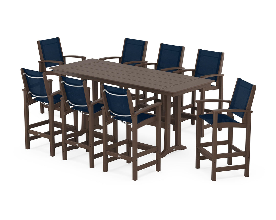 POLYWOOD® Coastal 9-Piece Farmhouse Bar Set with Trestle Legs