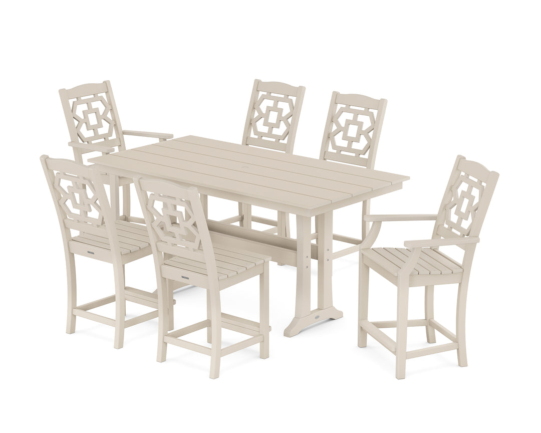 Martha Stewart by POLYWOOD® Chinoiserie 7-Piece Farmhouse Counter Set with Trestle Legs