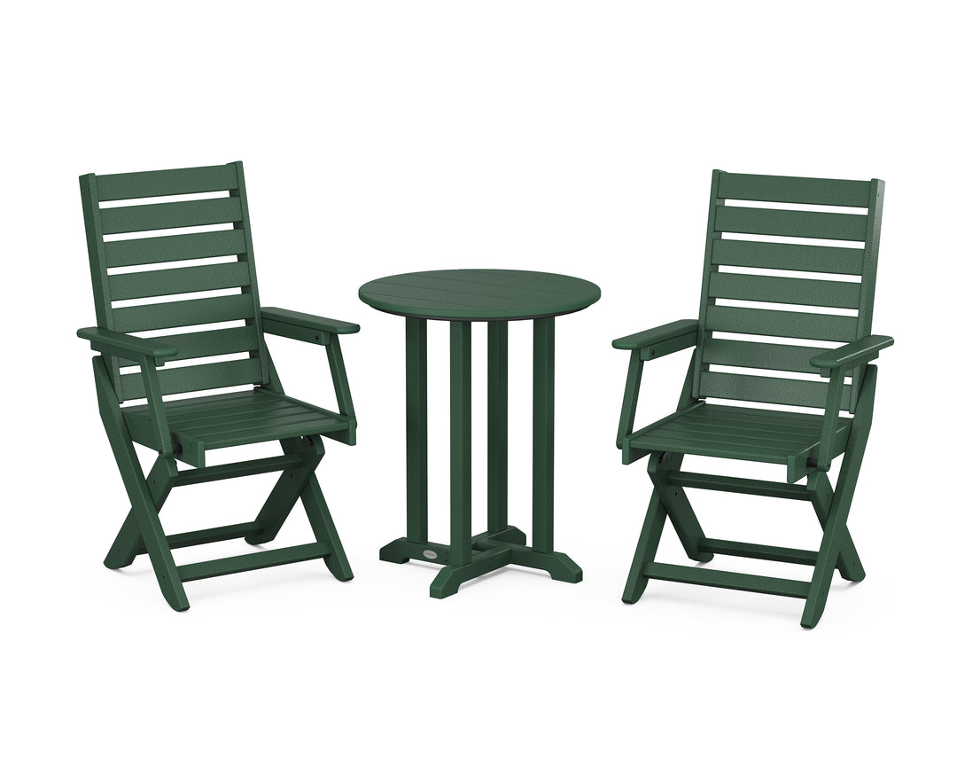 POLYWOOD® Captain Folding Chair 3-Piece Round Bistro Dining Set