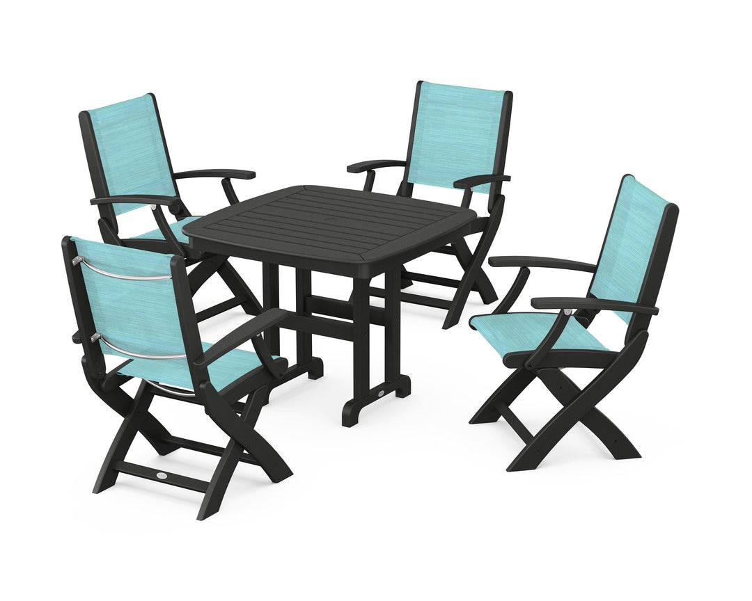 POLYWOOD® Coastal Folding Chair 5-Piece Dining Set
