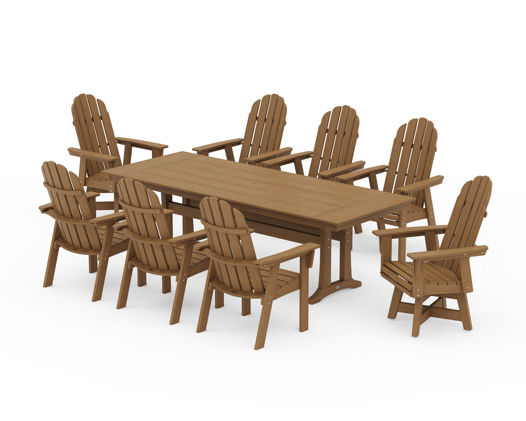 POLYWOOD® Vineyard 9-Piece Curveback Adirondack Swivel Farmhouse Dining Set with Trestle Legs