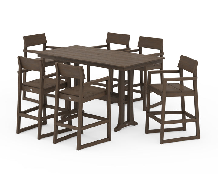 POLYWOOD® EDGE Arm Chair 7-Piece Farmhouse Bar Set with Trestle Legs