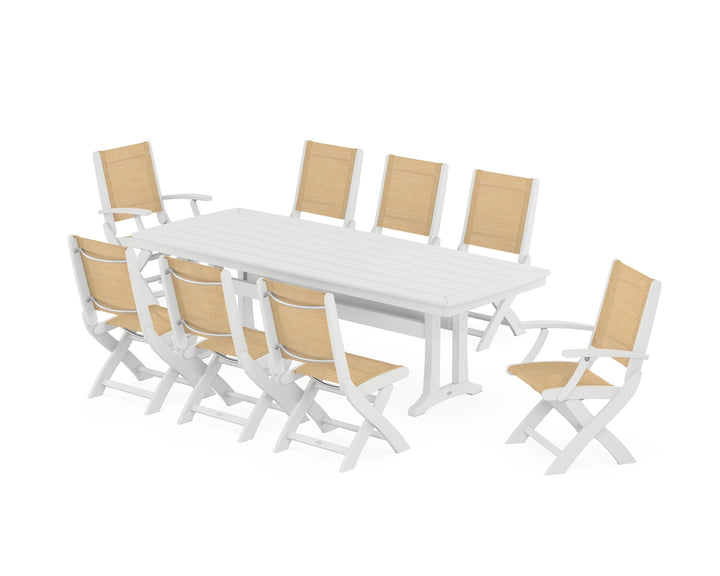 POLYWOOD® Coastal Folding 9-Piece Dining Set with Trestle Legs