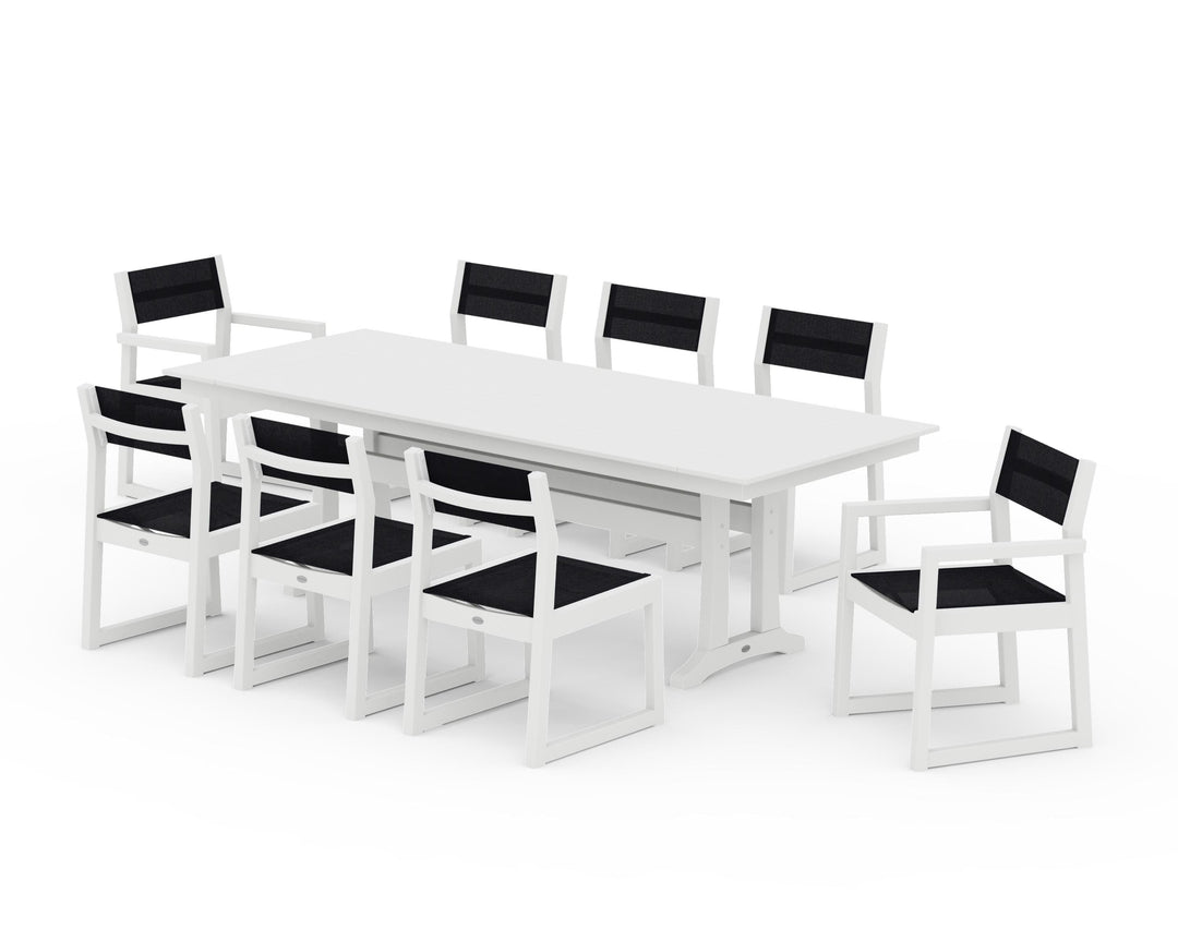 POLYWOOD® EDGE Sling 9-Piece Farmhouse Trestle Dining Set