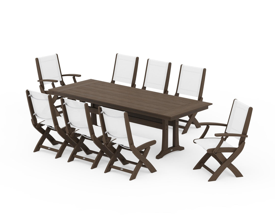 POLYWOOD® Coastal 9-Piece Folding Dining Chair Farmhouse Dining Set with Trestle Legs