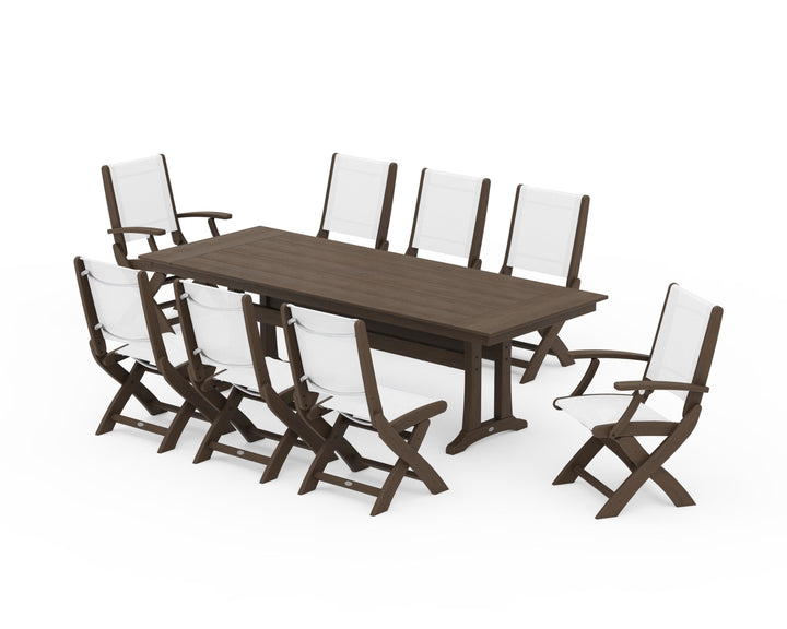 POLYWOOD® Coastal 9-Piece Folding Dining Chair Farmhouse Dining Set with Trestle Legs