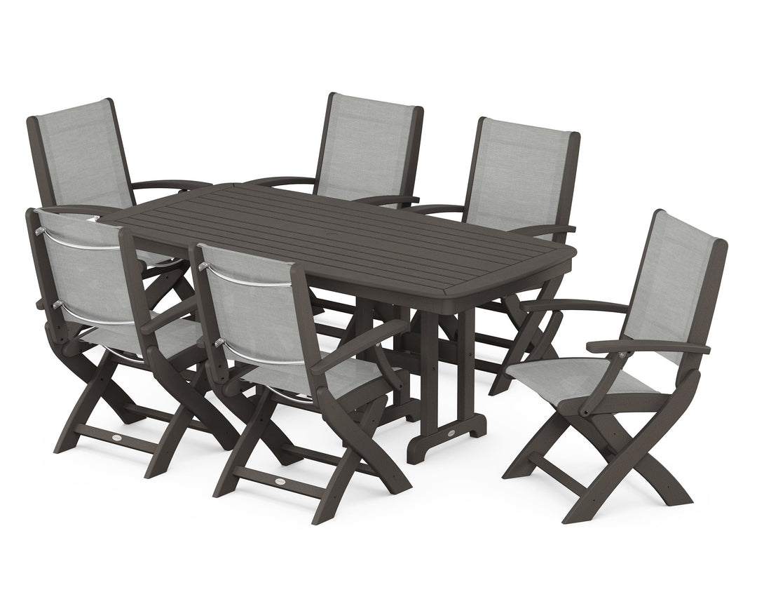 POLYWOOD® Coastal Folding Arm Chair 7-Piece Dining Set
