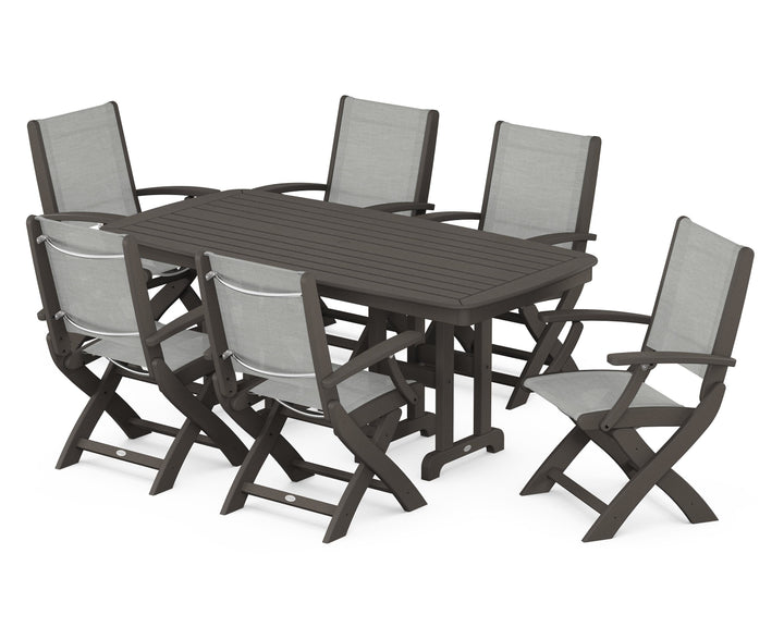 POLYWOOD® Coastal Folding Arm Chair 7-Piece Dining Set