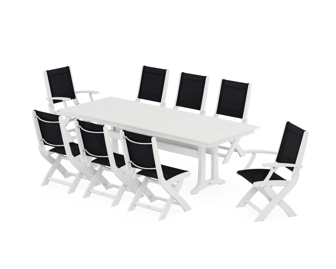 POLYWOOD® Coastal 9-Piece Folding Dining Chair Farmhouse Dining Set with Trestle Legs