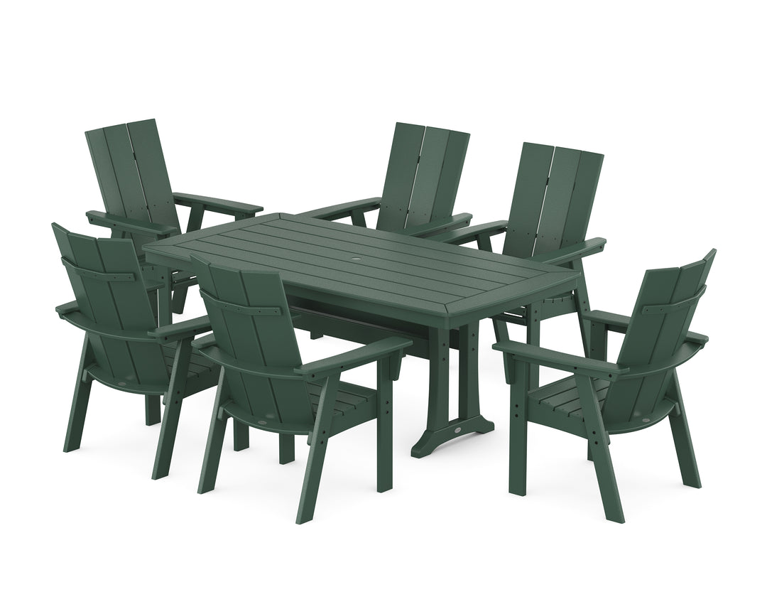 POLYWOOD® Modern Curveback Adirondack 7-Piece Dining Set with Trestle Legs