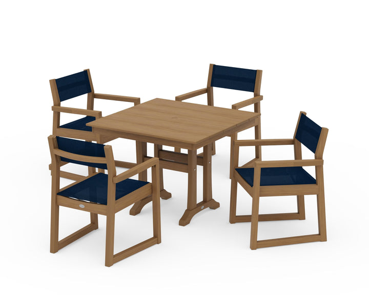 POLYWOOD® EDGE Sling 5-Piece Farmhouse Dining Set with Trestle Legs