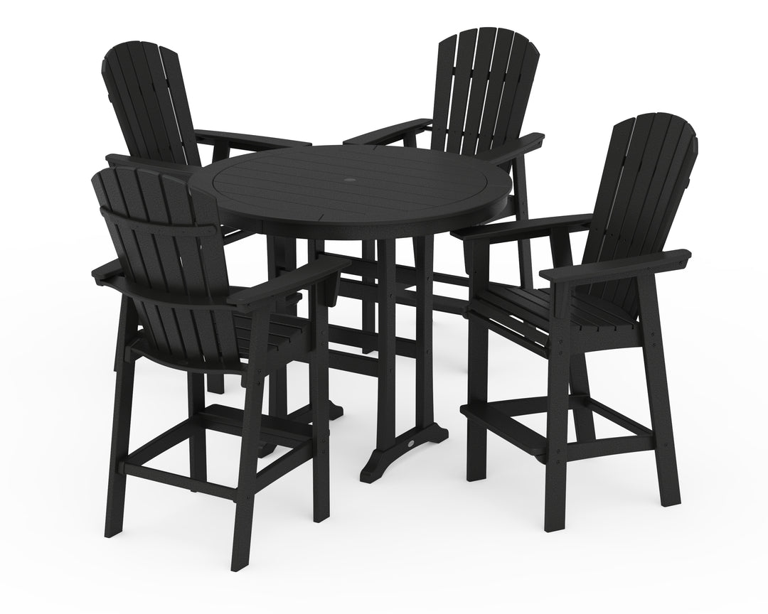 POLYWOOD® Nautical Curveback Adirondack 5-Piece Round Trestle Bar Set