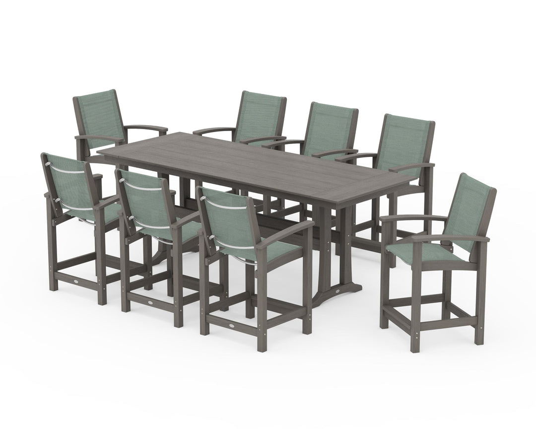 POLYWOOD® Coastal 9-Piece Farmhouse Counter Set with Trestle Legs
