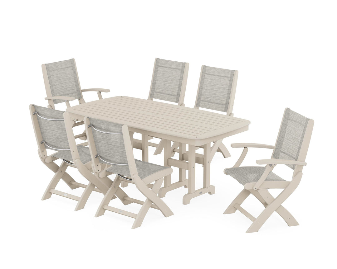 POLYWOOD® Coastal Folding Chair 7-Piece Dining Set