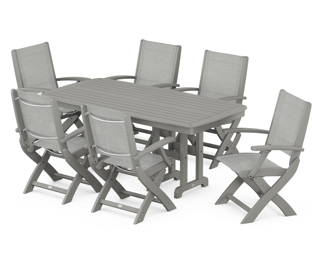 POLYWOOD® Coastal Folding Arm Chair 7-Piece Dining Set