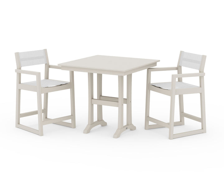 POLYWOOD® EDGE Sling Arm Chair 3-Piece Farmhouse Counter Set with Trestle Legs