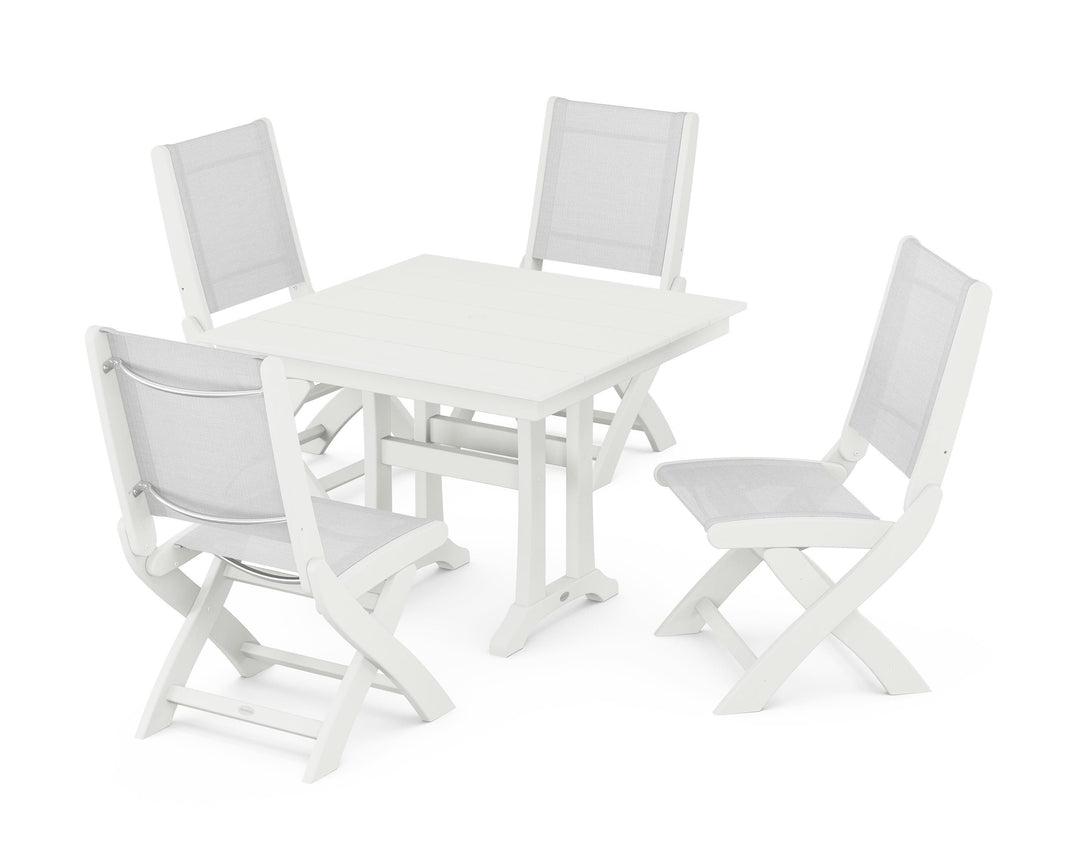 POLYWOOD® Coastal Folding Side Chair 5-Piece Farmhouse Dining Set With Trestle Legs