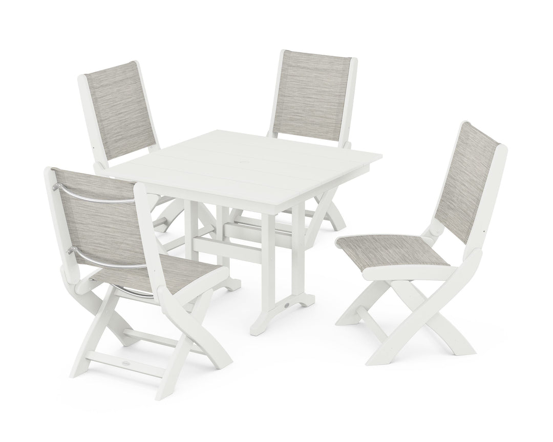 POLYWOOD® Coastal Folding Side Chair 5-Piece Farmhouse Dining Set
