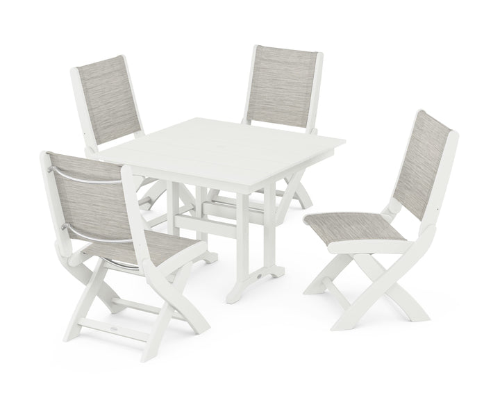 POLYWOOD® Coastal Folding Side Chair 5-Piece Farmhouse Dining Set