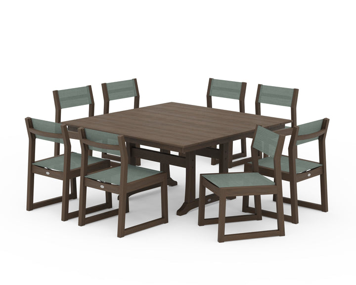 POLYWOOD® EDGE Sling Side Chair 9-Piece Farmhouse Trestle Dining Set