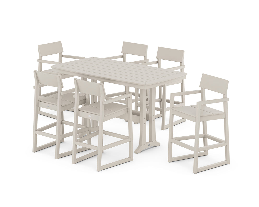 POLYWOOD® EDGE Arm Chair 7-Piece Bar Set with Trestle Legs