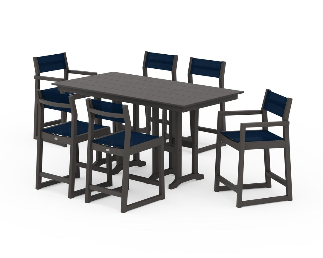 POLYWOOD® EDGE Sling 7-Piece Farmhouse Counter Set with Trestle Legs