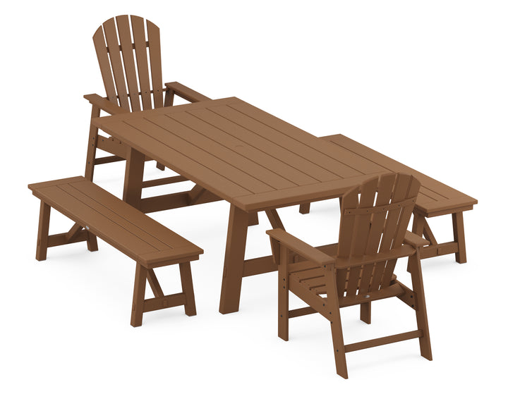 POLYWOOD® South Beach 5-Piece Rustic Farmhouse Dining Set With Benches