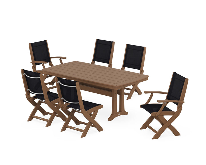 POLYWOOD® Coastal Folding Chair 7-Piece Dining Set with Trestle Legs