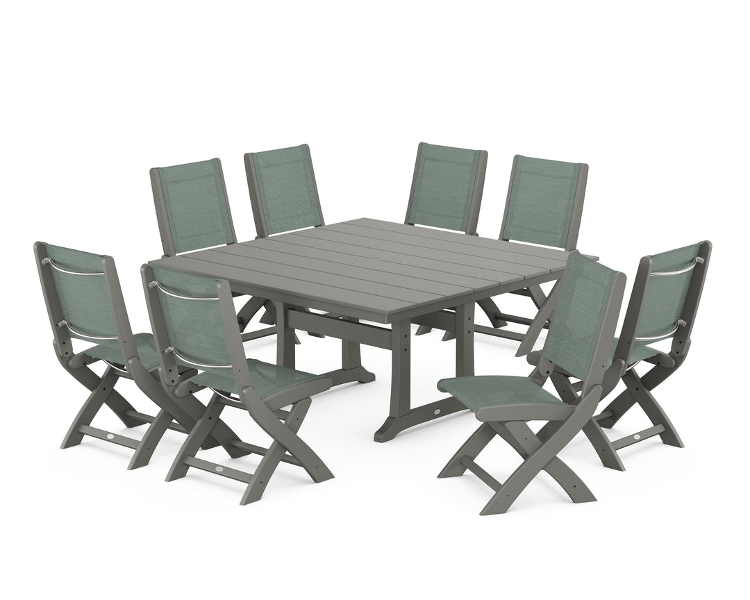 POLYWOOD® Coastal Folding Side Chair 9-Piece Farmhouse Dining Set