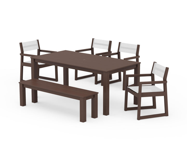 POLYWOOD® EDGE Sling Arm Chair 6-Piece Parsons Dining Set with Bench